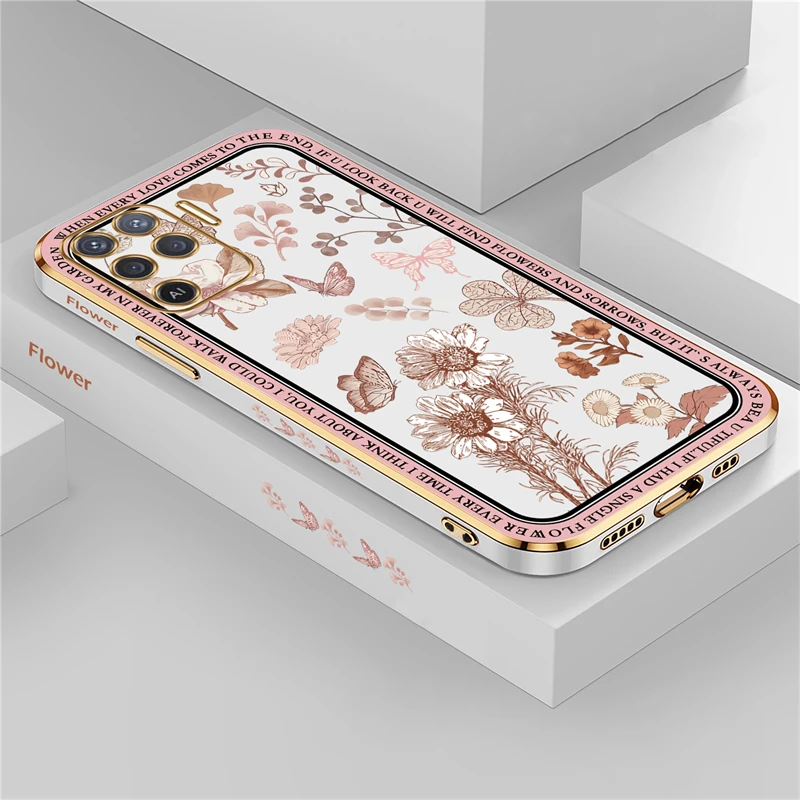 Retro Butterfly Flowers Soft Silicone Phone Cover - Plating Case Design