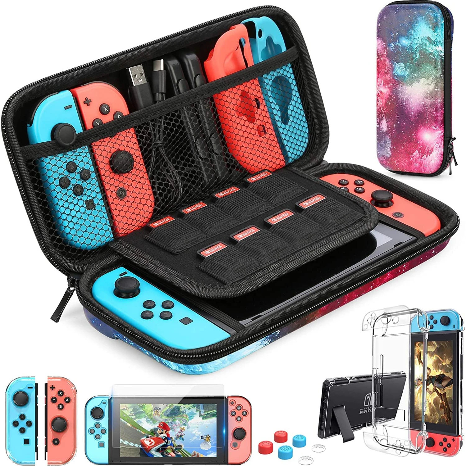 For-Switch-Case-Compatible-with-Nintendo-Switch-9-in-1-Accessories-kit ...