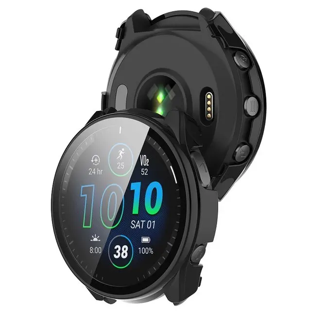 Gehärtetes Glasgehäuse für Garmin Forerunner 165 965 955 255 Displayschutzfolie und schützende Stoßstangenabdeckung für Garmin 265 265S 255S – Detail 6