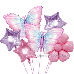 Elegant Pink Daisy and Butterfly Foil Balloons - As shown (Set B - 6pcs)