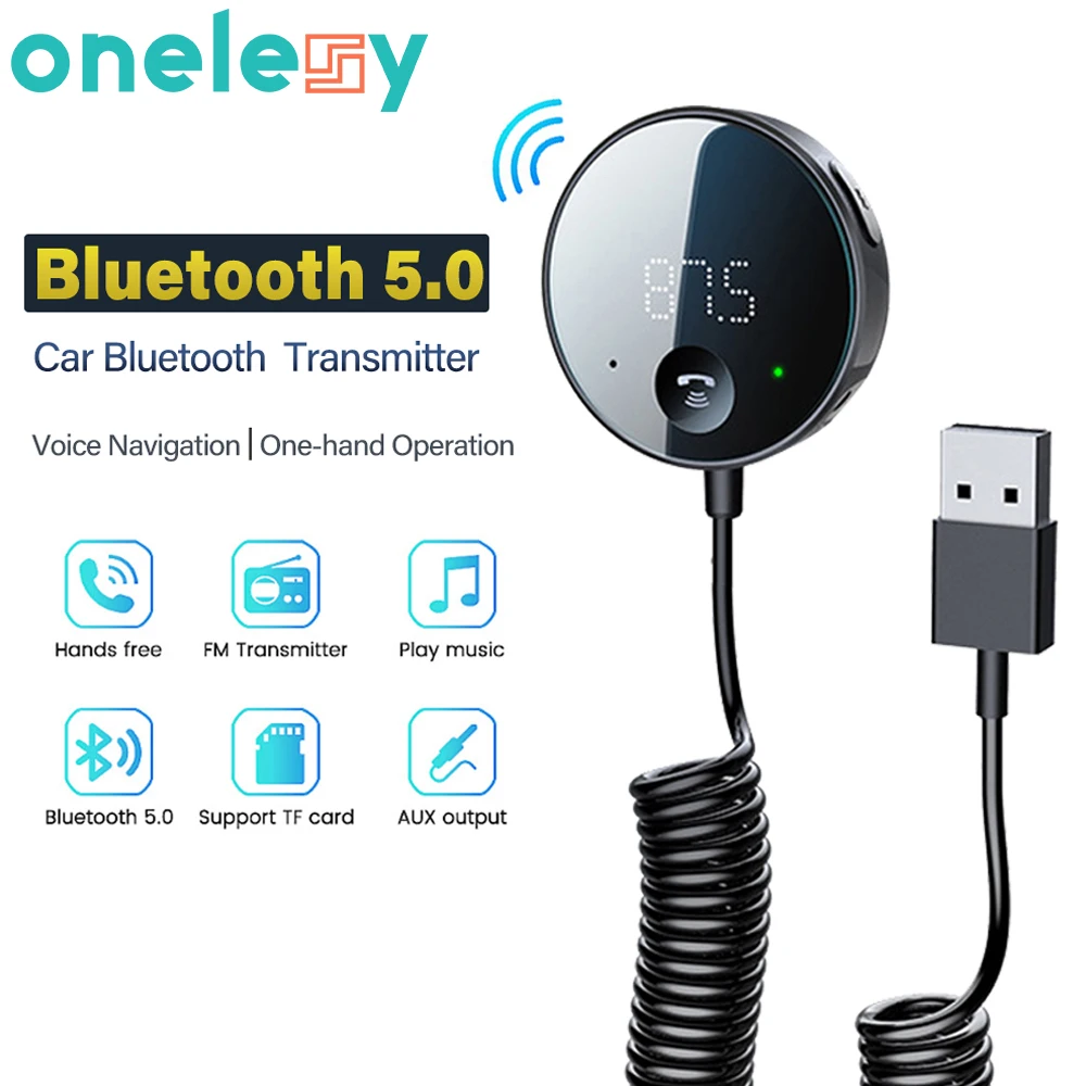 

Onelesy Car Bluetooth 5.0 FM Transmitter Car Audio Aux Bluetooth 5.0 Handsfree Kit Car Receiver Wireless Aux Audio FM Transmiter