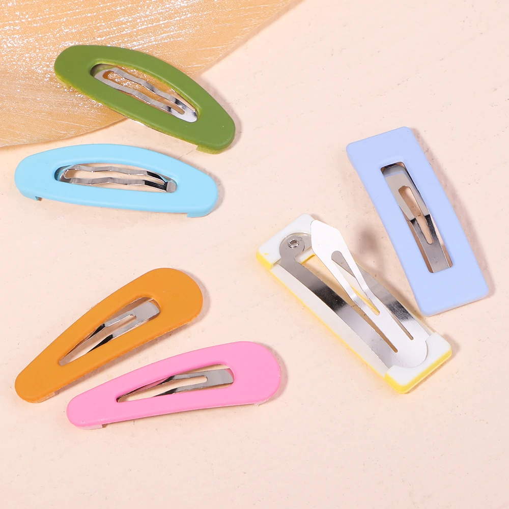 10Pcs/Set Fashion Solid Cute Color Hairpins Candy Hollow For Girls Children Kids Simple Square Waterdrop Shape BB Clips Gifts hair accessories