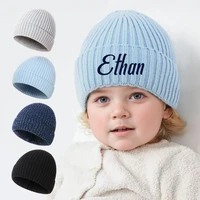 Custom Name Autumn Winter Baby Knitted Hats Solid Color Kids Girls Boys Beanies Caps Warm Soft Casual Hats for Children