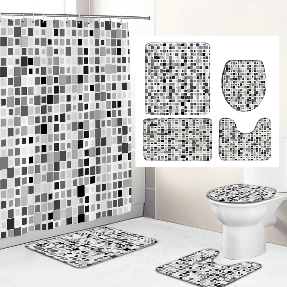 

Nordic style Mosaic Geometric Patterns Print Shower Curtain Waterproof Bathroom Curtains Home Decor Non-Slip Rugs Bath Mat Set