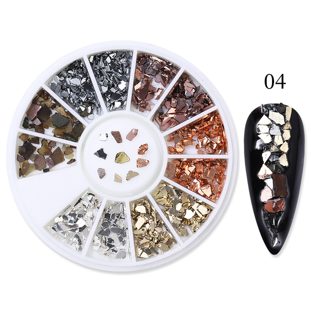Gold Geometry Rivet Alloy Nail Studs Chameleon Stone Nail Rhinestone Small Irregular Beads 3D Nail Art Decoration In Wheel