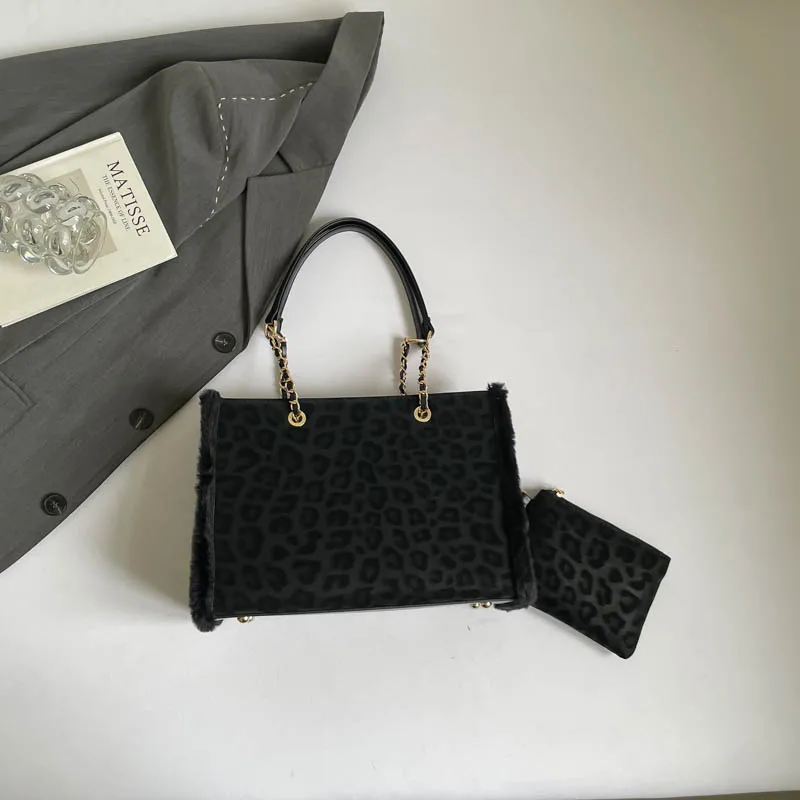 Women Faux Suede Leopard Print Underarm Shoulder Bag with Zipper Shoulder Tote Bag Large Capacity Handbag for Outing Commuting