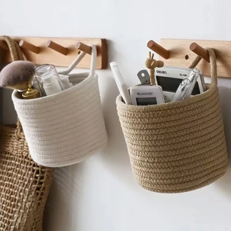 

Hanging Cotton Thread Woven Storage Basket Toy Snacks Cosmetics Storage Hanging Basket Bedside Sundries Wall Storage Basket