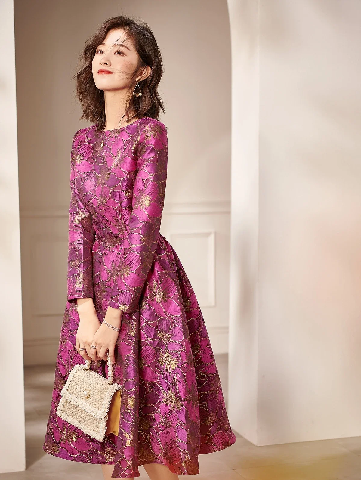 strapless open back dress Purple Jacquard Cheongsam Dress - Women's Evening Wear main image 1