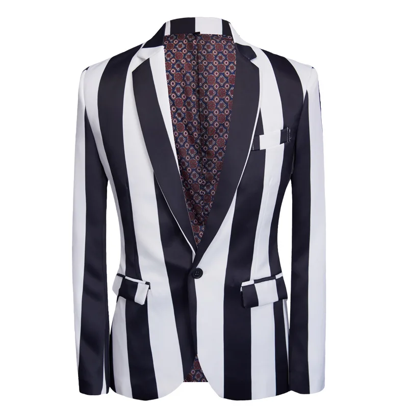 Fashion Men&lsquo;s Business Black And White Zebra Stripes Formal Suit / Male Slim Stage Party 2 Pcs Blazers Sets Jacket Pants