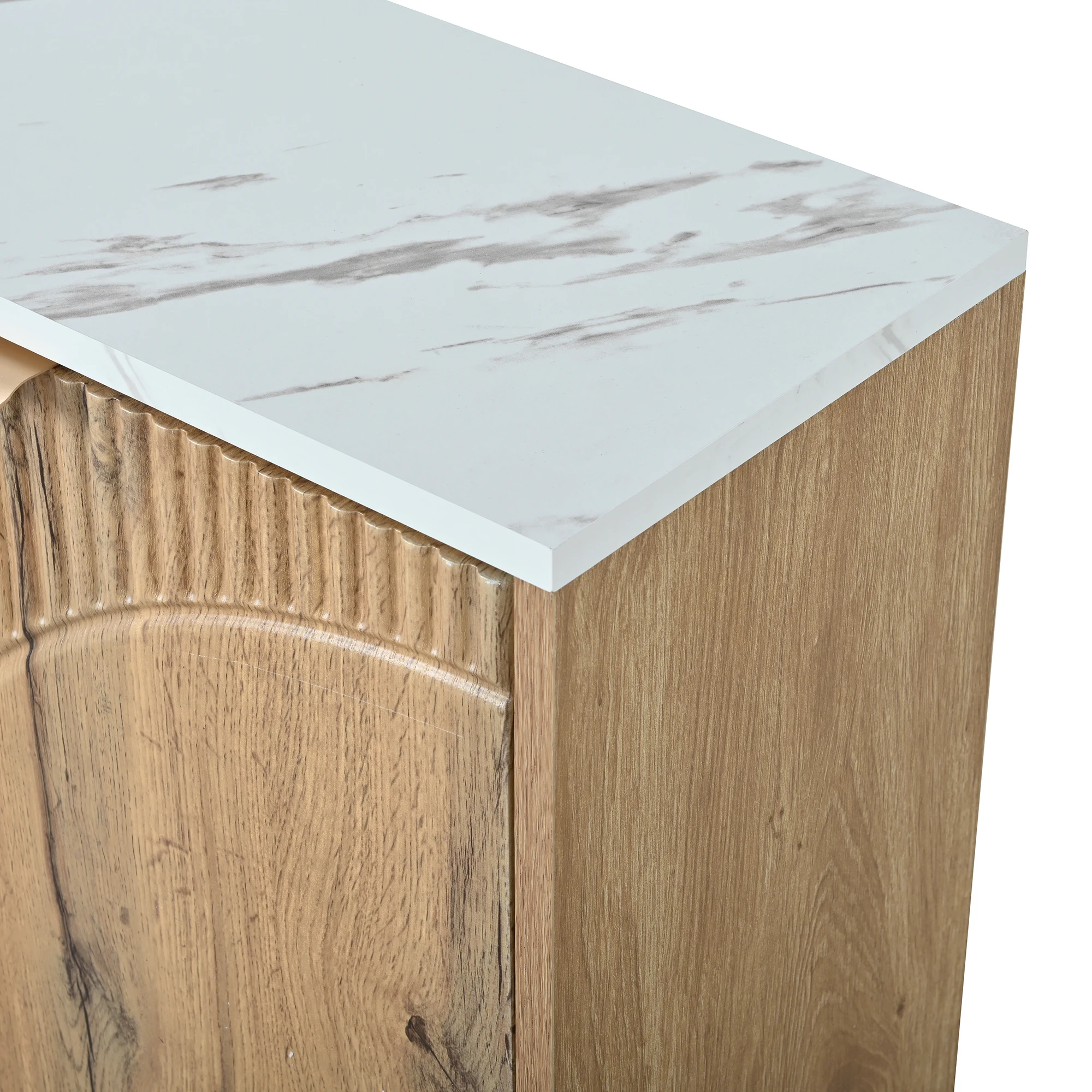 Schuhschrank mit Scharnierdeckel in Holzoptik, vier Türen, großes Fassungsvermögen, Arbeitsplatte in Marmoroptik, 3D-geprägte Türpaneele, konisch zulaufend – Detail 22