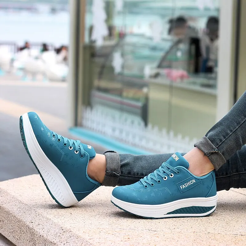 Women Walking Shoes Sneakers Platform Thick Bottom Wedges