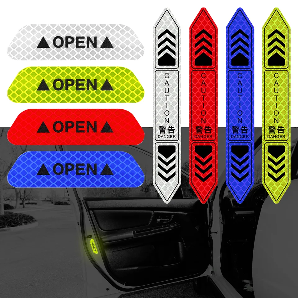 4-Pack Car Door Safety Reflective Tape - Open Sign Warning Stickers For Cars, Trucks, SUVs