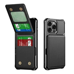 Leather Vertical Card Slot Wallet Case with Anti - Fall Stand and Double Magnetic Clasp - iPhone 13 Pro Max (Black)