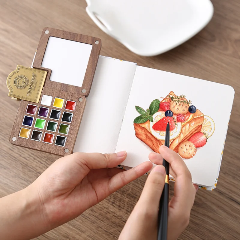 Schminke College Watercolor Paint, 0.5ML, Portable 15-Color, Walnut Watercolor Paint Box, Travel Painting Art Supplies, watercolor painting set watercolor paint watercolor pigment