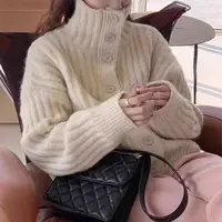 Winter Turtleneck Loose Cardigan Women Sweater Pit Strip Thick Knitted Simple Jackets Solid Casual Long Sleeve Office Clothing
