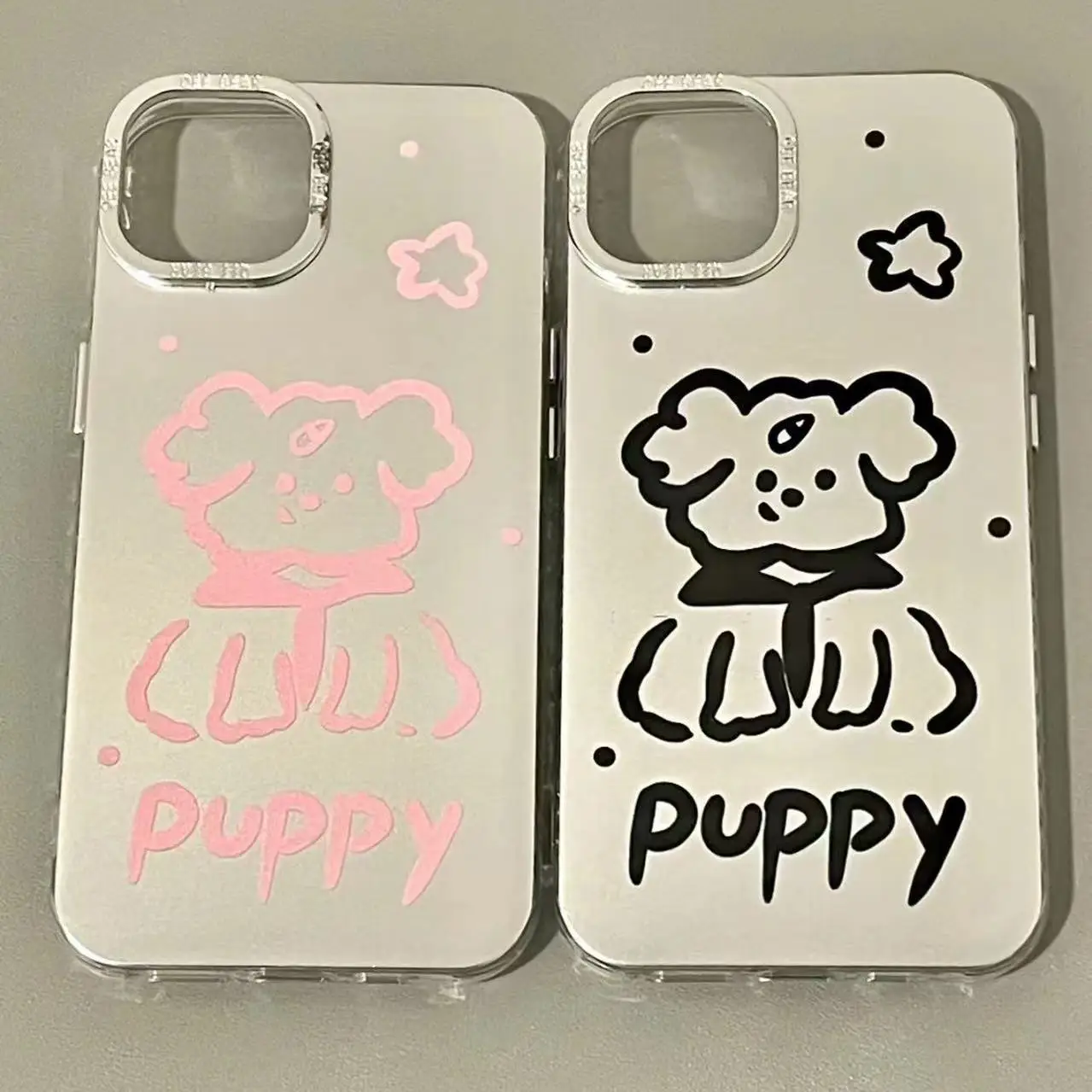 Ins Coppia Pink Line Dog Puppy Custodie Per Telefono Per Iphone 11 12 13 14 Pro Max Per Iphone Custodia Per Telefono Vintage Coreana Argento Nuovo Reg