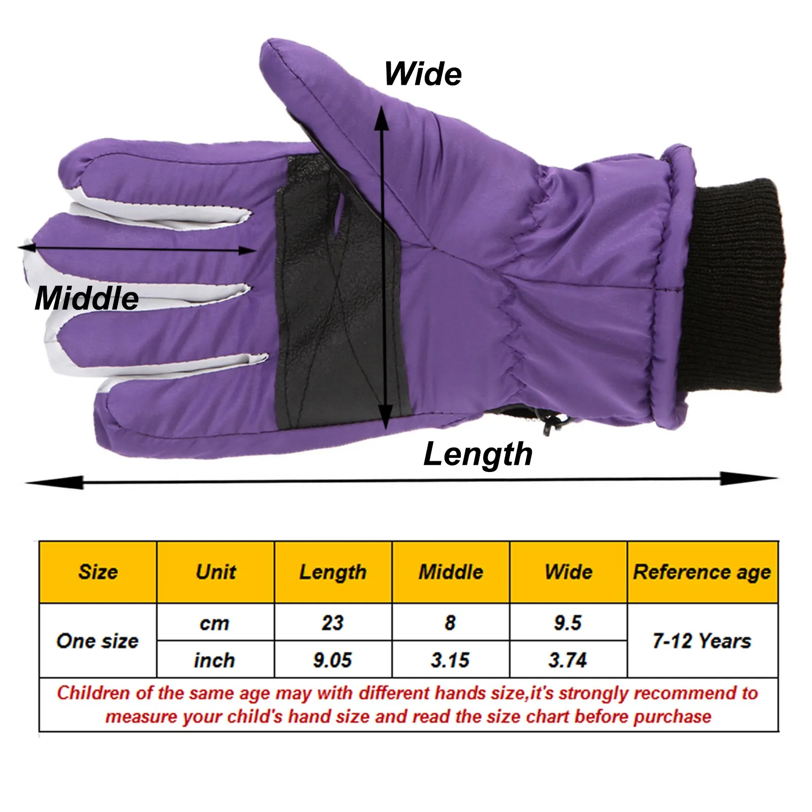 Winter Kids Ski Gloves Outdoor Sports Gloves Boys Girls Snow Skating Snowboarding Windproof Warm Ski For 7-12 Years Old