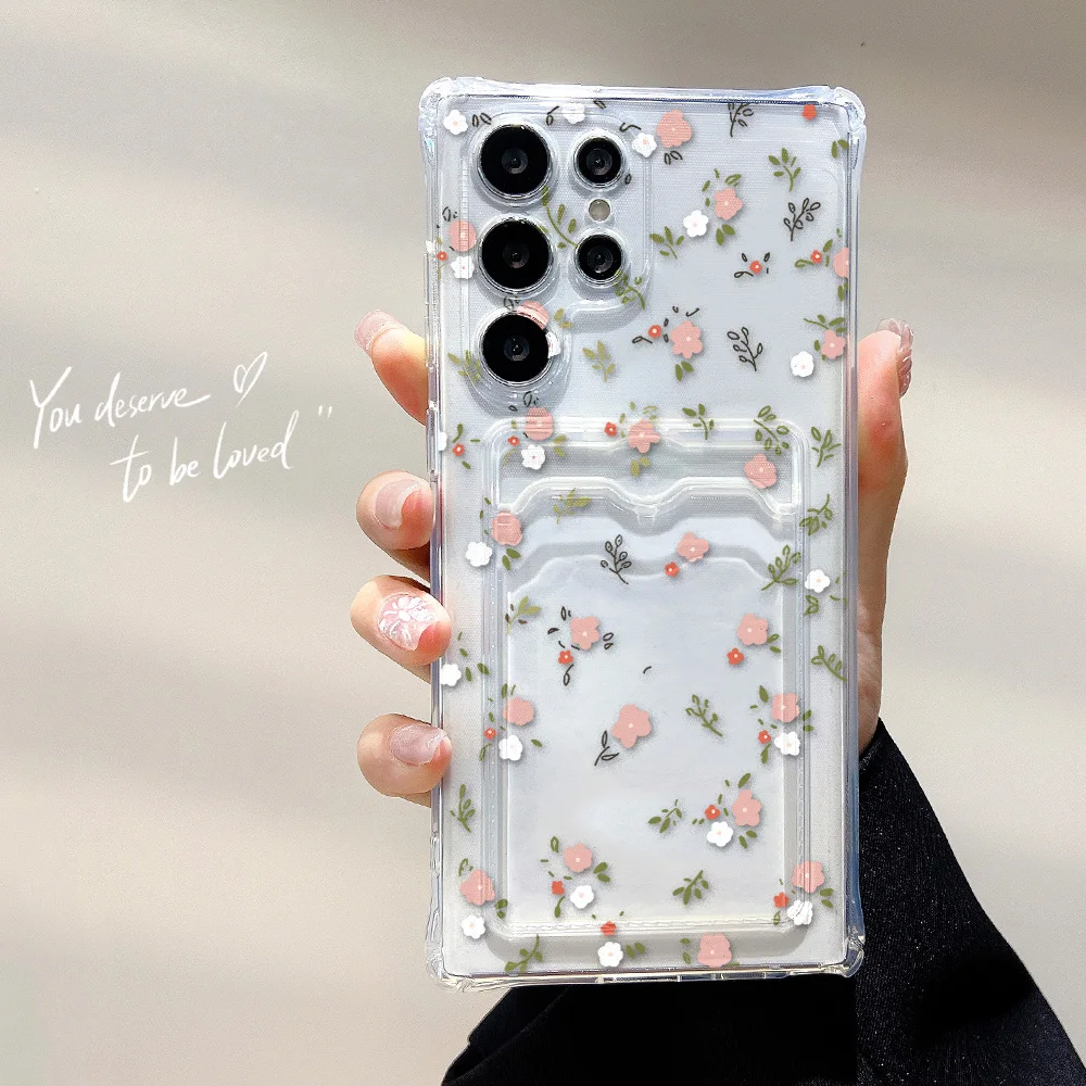Floral Card Holder Soft TPU Phone Case Cover