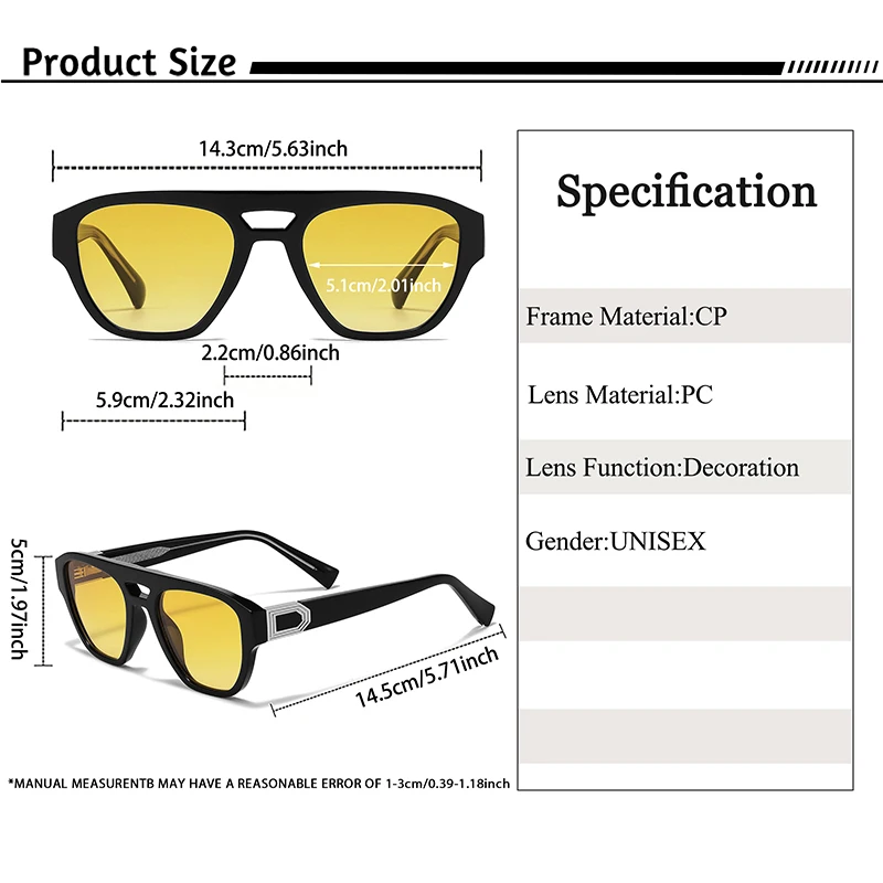 CATERSIDE Herren-Sonnenbrille mit quadratischem Rahmen, großer Fassung, flachem Oberteil, Doppelbrücke, Farbverlauf, für Damen, Outdoor, Autofahren, modische Brille – Detail 4