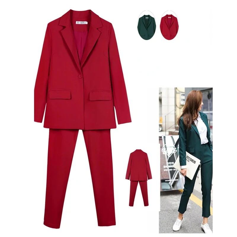 

Work Pantsuits 2 Piece Set For Women OL Business Interview Uniform Slim Blazer And Pencil Pants Office Lady Suit Female Outfits