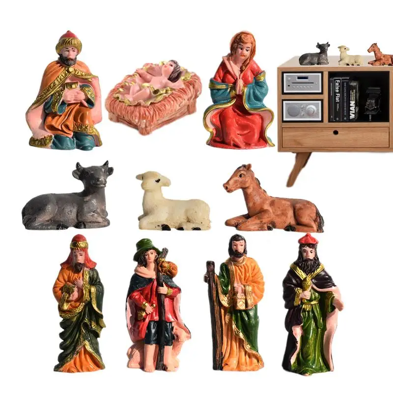 

10pcs Nativity Christmas Figurines Holy Birth Of Jesus Resin Christmas Nativity Figures Multiusage Home Decor Supplies products