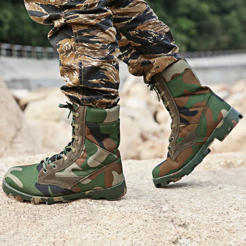 Lace Up Waterproof Outdoor Shoes Breathable Canvas Camouflage Tactical Combat Desert Ankle Boots Men Boots