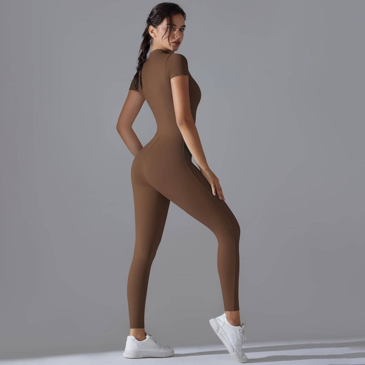 Yoga Set Women's Jumpsuits One-Piece Suit Zipper Short Sleeve Gym Push Up Workout Clothes Fitness Bodysuit Sportswear Tracksuit 5