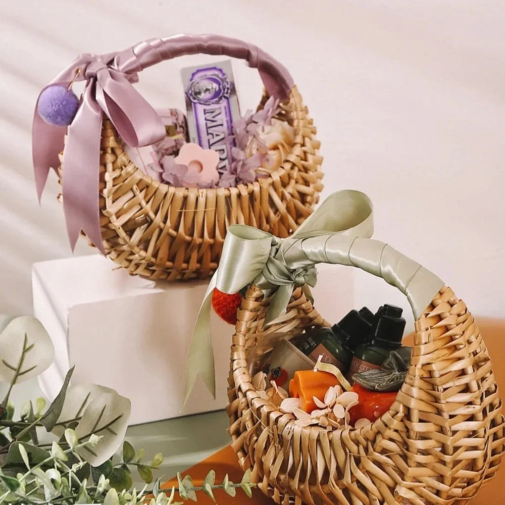Wicker Rattan Basket Woven Flower Basket For Home Wedding Rattan Storage Basket Flower Girl Hand Basket Home Decor Storage Baske 6