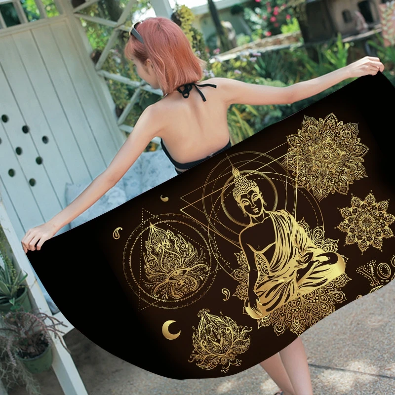 Misteriosa Estátua de Buda Microfibra Praia Toalha Grande Absorvente Retângulo Toalha de Banho Mulheres Esportes Yoga Mat Home Sofa Table Cover