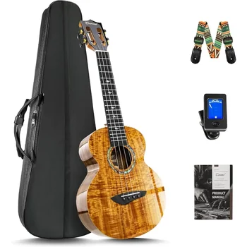 CAG28 Glossy Curly Acacia 23 Concert Ukulele for Beginner Handmade Ukelele Starter Kit with Excellent Sound Quality and Easy Pl