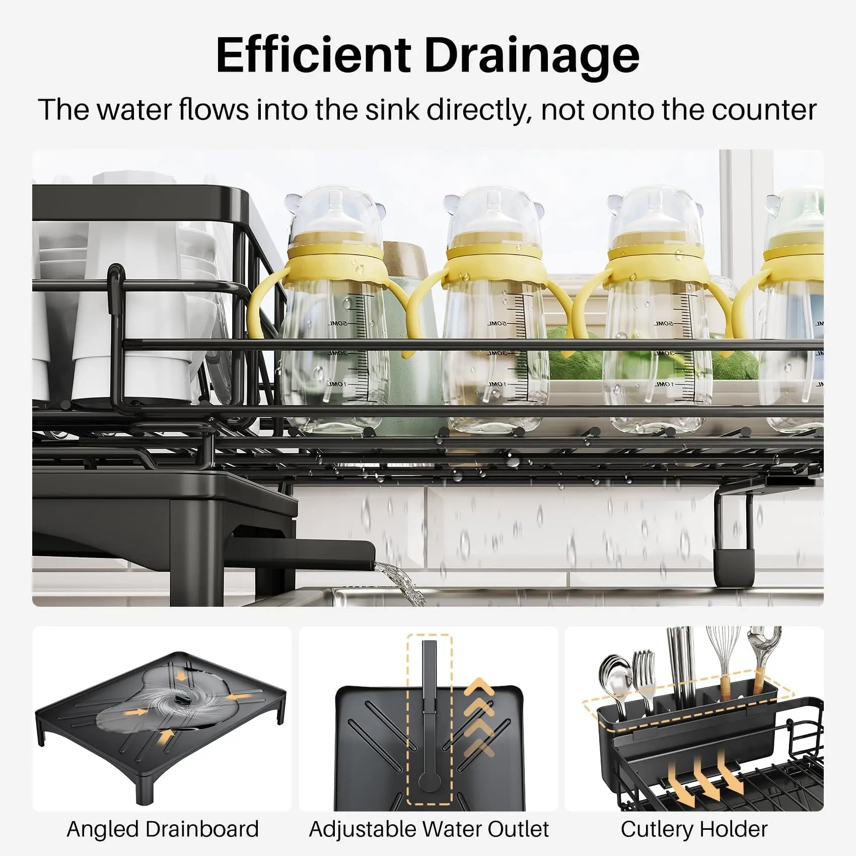 Dish Drying Rack Extendable Sink Drying Drainer Kitchen Counter Stainless Steel Strainer