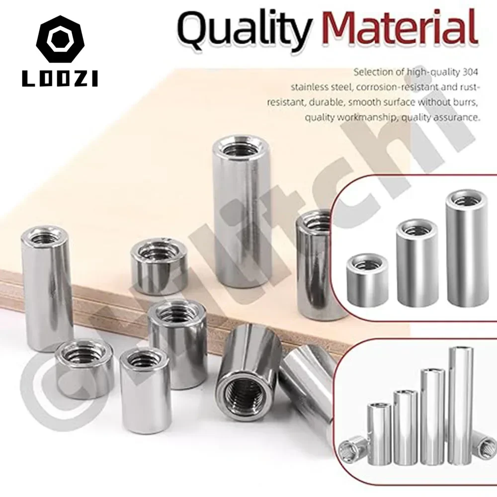 304 Stainless Steel Nut Extension Thicken Round Column Joint Coupling Connect Screw M3 M4 M5 M6 M8~M16