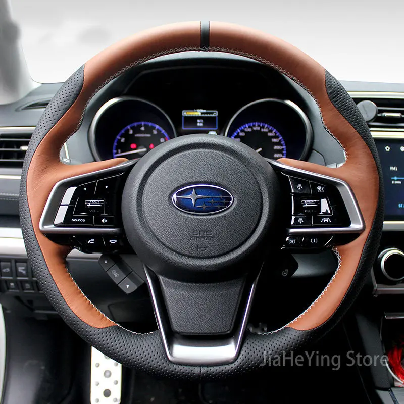 

Hand Stitching Black Leather Car Steering Wheel Cover For Subaru Crosstrek 2018-2019 Forester Ascent 2019