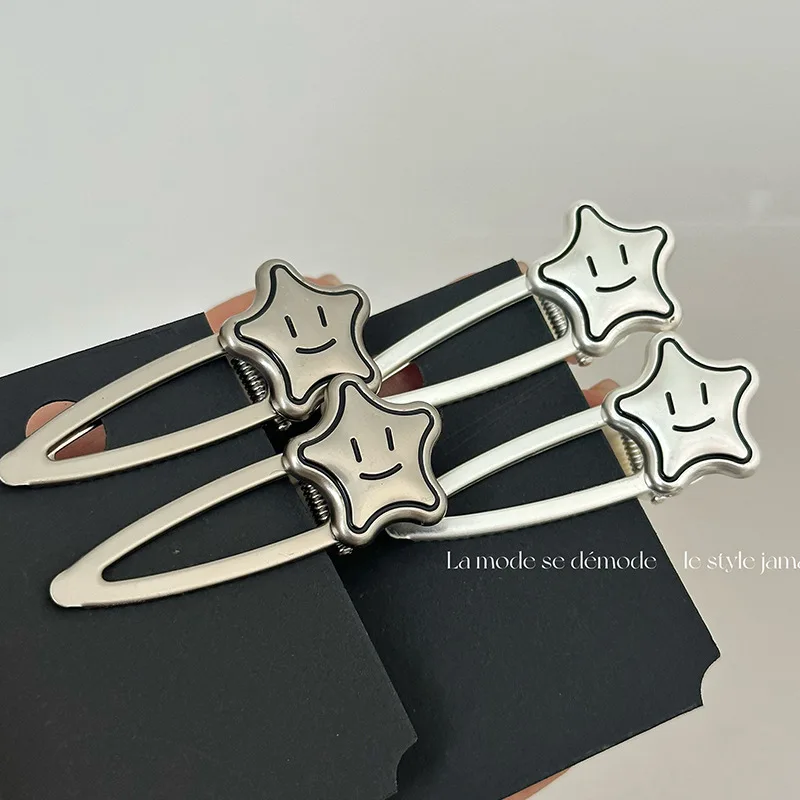 y2k Smile Face Star Hair Clip Metal Alloy Geometric Barrettes Alloy Hairpin Girls Women Hair Accessories Headwear Side Pins playtoday жилет утепленный для девочки just smile tween girls 12321136