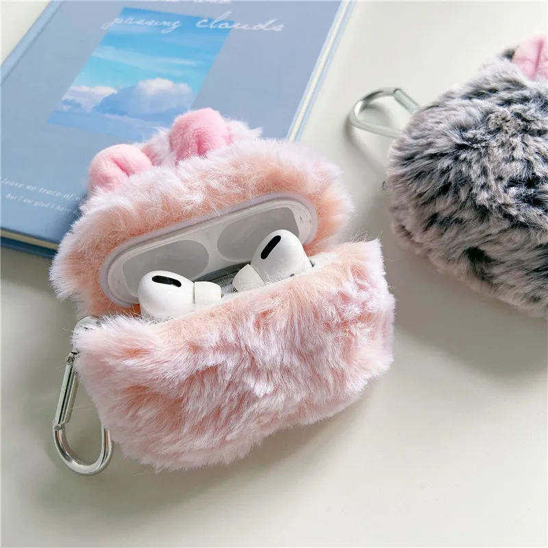 3D Cute Rabbit Ear Fur Earphone Case for Airpods Pro2 Funny