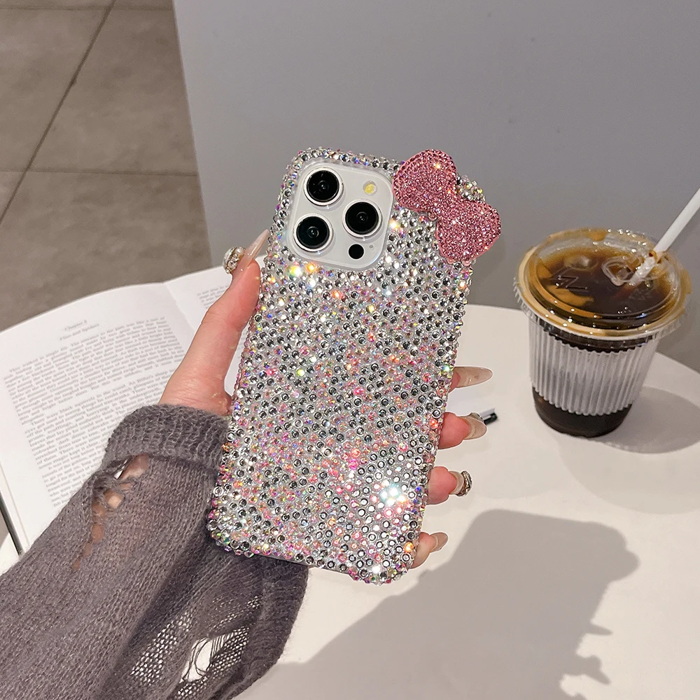 3D Glitter Bowknot Diamond Crystal Phone Case for iPhone 13 12 15 14 16 Plus 17Pro 17 Pro Max Air 11 Shockproof Bling Cover Case view 4