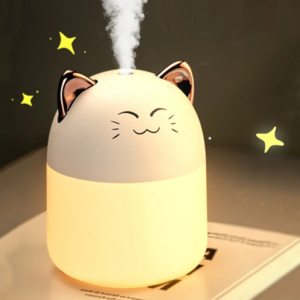 

Smile Cat Humidifier DC5V Office Small USB Home Desktop Atomizer Car Naughty Tiger Mini 250ml Cute Toon Aromatherapy Night Light