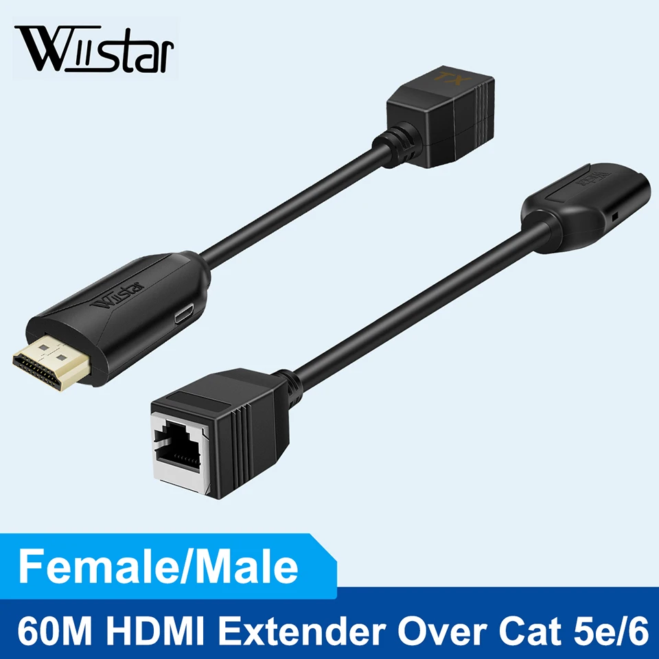Adaptador de extensión de vídeo compatible con HDMI RJ45 Lan, extensor  Ethernet TX RX hembra macho con cable de alimentación, 60M, 1 par| | -  AliExpress