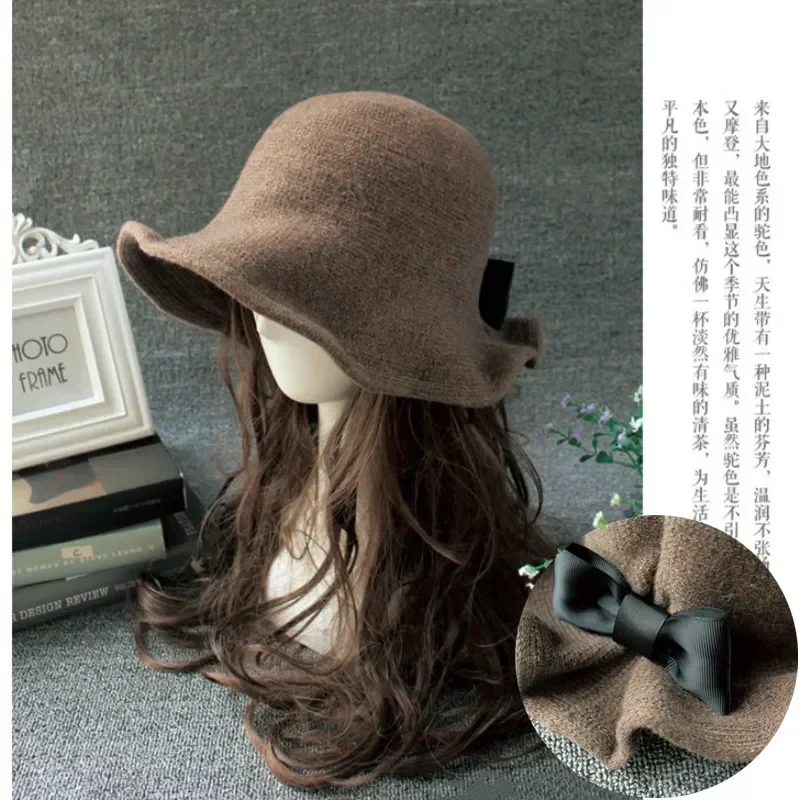 Autumn Winter Fedoras Women Hat Elegant Vintage Bowknot Wool Ladies Hat Dome Felt Wedding Church Jazz Cap Female Bow Bowler women hat
