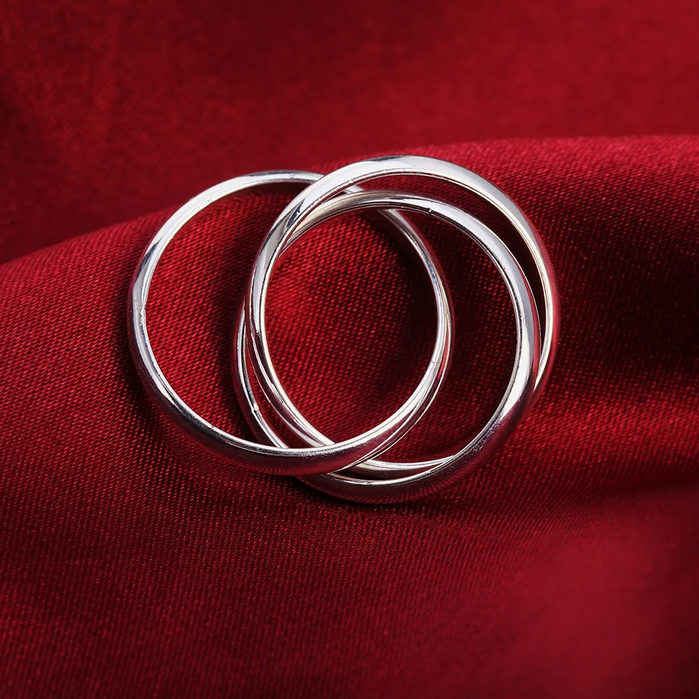 925 Sterling Silver Three Round Woman Rings Fine Jewelry