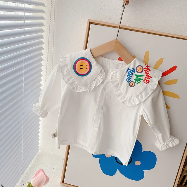 MILANCEL 2022 Spring Kids Shirts Long Sleeve Girls Blouse Peter Pan Collar Smile Kids Base Tops