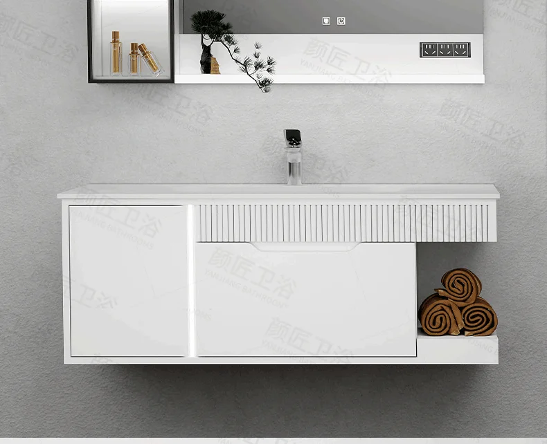 hot bending integrated basin toilet washbasin French cream wind Solid wood paint bathroom cabinet rock slab