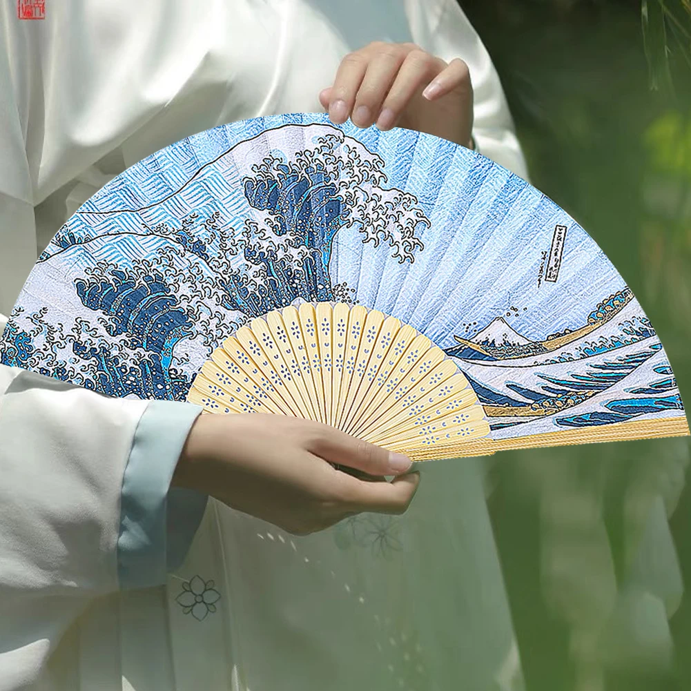 Japanese Retro Famous Painting Kanagawa Surf Print Folding Fan For Kimono Hand Props Ukiyo-E Art Great Wave Home Fans Crafts 1pc portable fan,folding fan,mini fan,hand fan,wooden hand fan,silk fans,kung fu fan