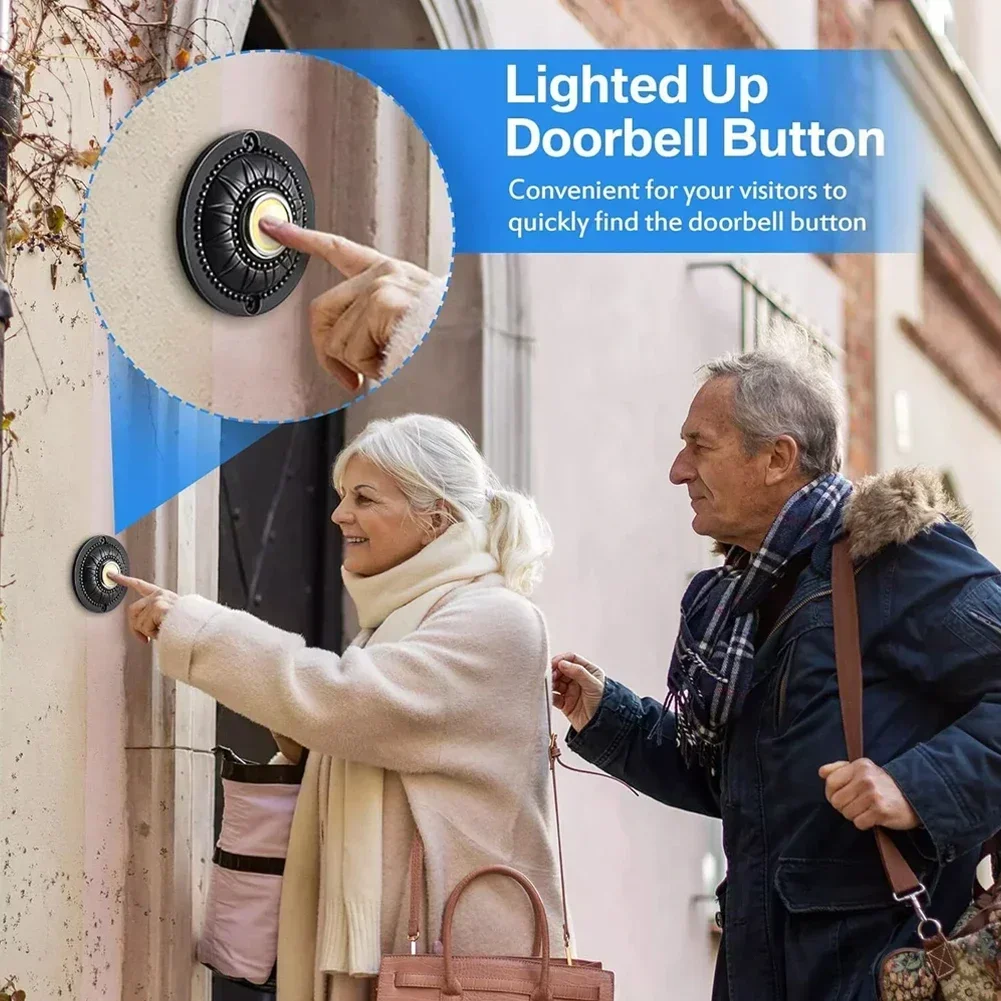 Home Front Door Replacement Round Iron Doorbell Push Button Wired Lighted LED 1Pcs