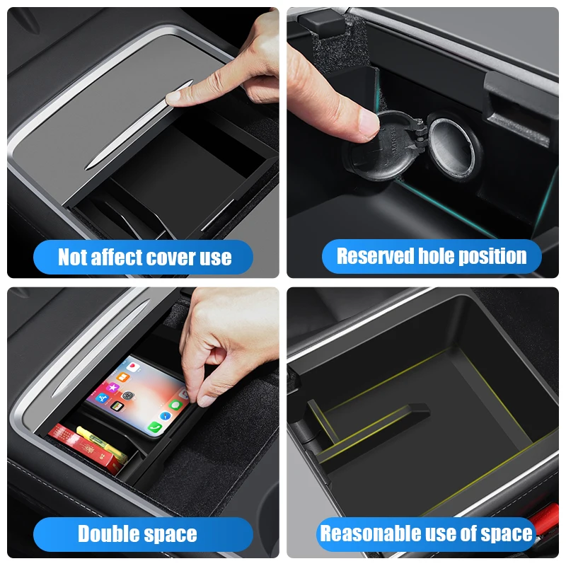 3PCS Armrest Hidden Storage Box for Tesla Model 3 Model Y Center Console Organizer Accessories ABS