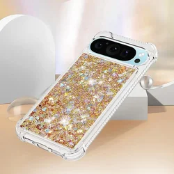 Luxury Quicksand Glitter Love Heart Shockproof Phone Case for Pixel 8 (Gold)
