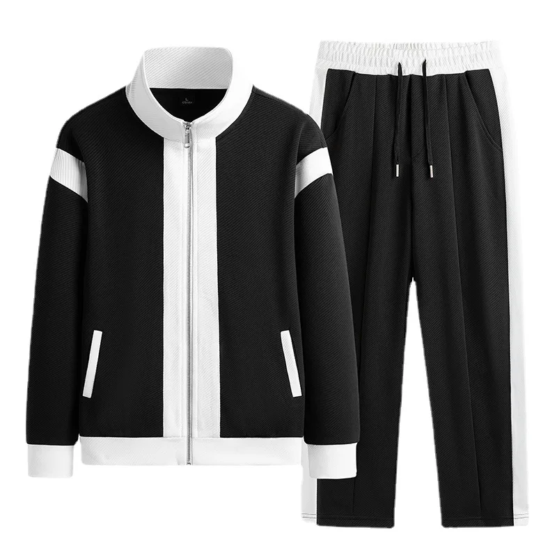 

2023 Men's Clothes Leisure Suit Sports Set Men's Spring Splice High End Zipper Set Casual Coat Sports Pants Suits for Men