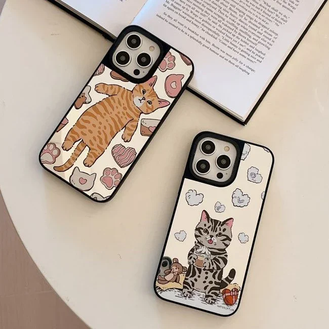 

MagSafe Mirror Surface Cute Orange Grey Cat Phone Case Cover for IPhone 11 12 13 14 15 Pro Max Case for IPhone 15 Pro Max