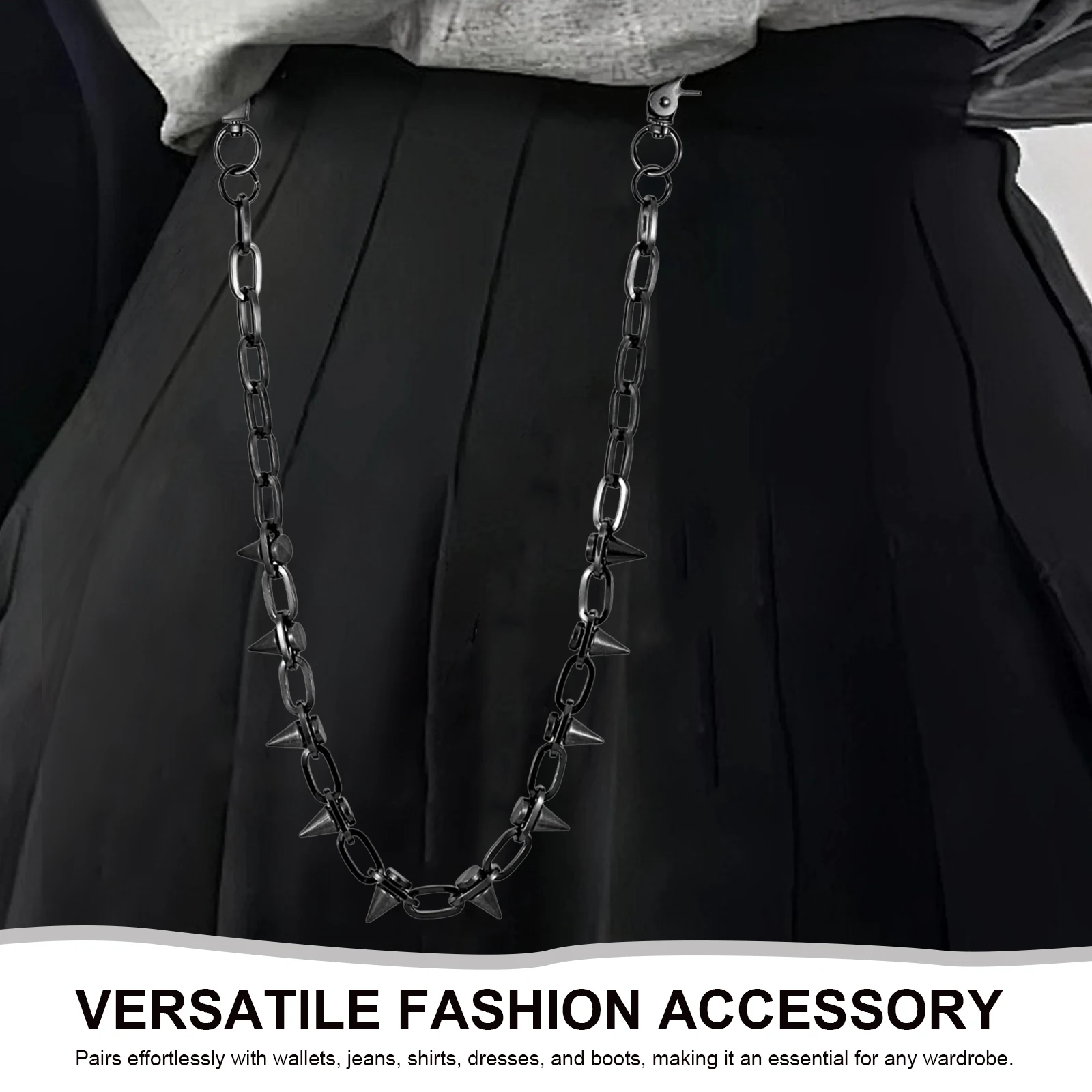 2개입 펑크 힙합 청바지 키체인, 청바지 레이어드 바지 체인 벨트, 스트리트웨어 고스 리벳 바이커 액세서리 (남녀공용)