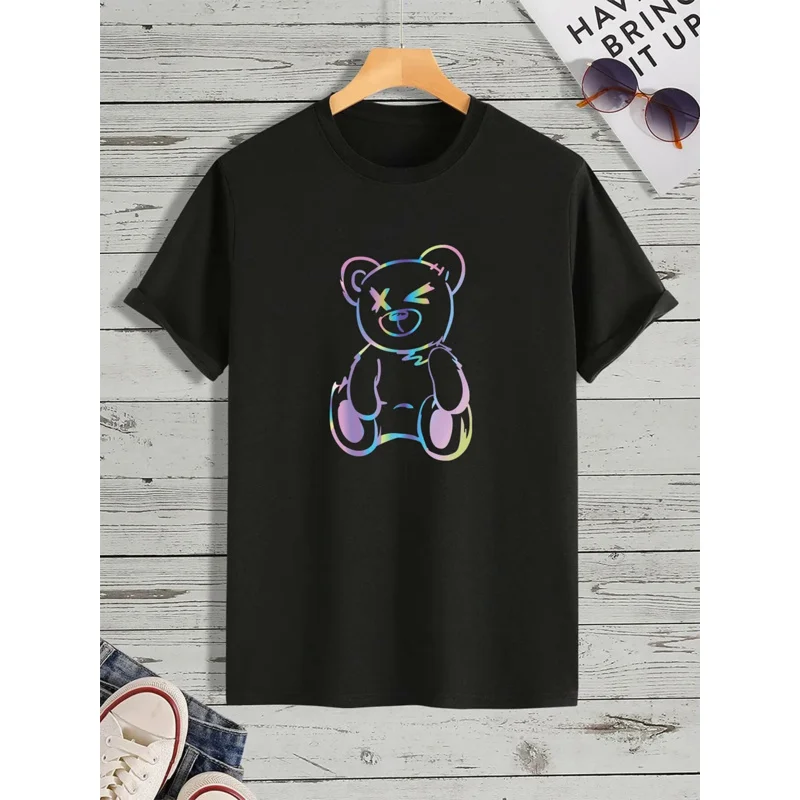 

Teddy bear print T-shirt for women's casual crew neck short-sleeve fashion summer T-shirts tops, regular and oversize tees